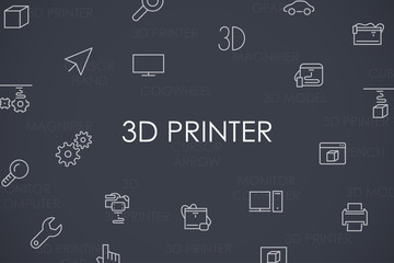 Three D Printer Thin Line Icons