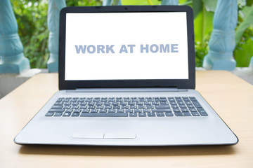 Laptop on wood table