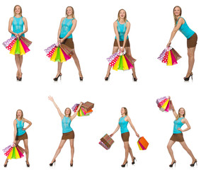 Woman with shopping bags isolated on white