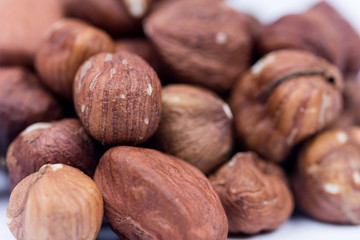 Closeup macro pile of hazelnuts