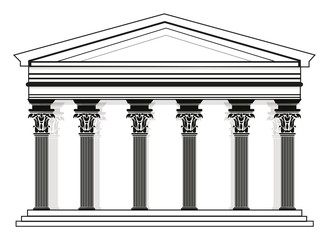 Roman/Greek Vector Pantheon temple with Corinthian columns. High detailed architecture frontal view