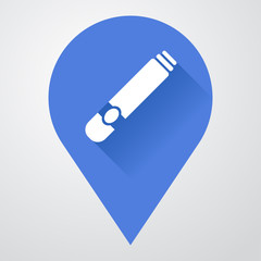 Icono plano localizacion con cigarro puro con sombra