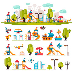 Childrens Playground drawn in a flat style