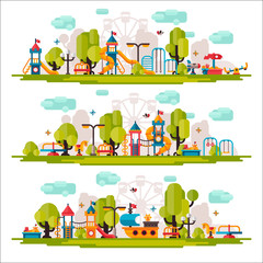 Kids Playground drawn in a flat style