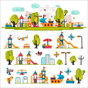 Childrens Playground drawn in a flat style
