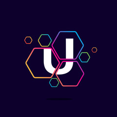 Letter U logo in Hexagon pattern.