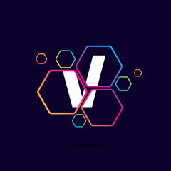 Letter V logo in Hexagon pattern.