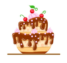 Sponge cake dessert with sweet chocolate glaze