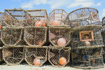 Group of empty lobster traps