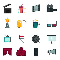 Thin line icons set of cinema shooting, movie making