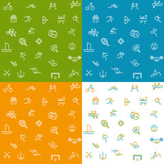 Thin line icons set of summer sport games.