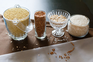 cereal grain glass saddle organic vegetarian oat healthy background diet table breakfast natural...