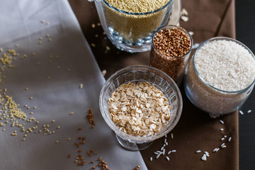 cereal grain glass saddle organic vegetarian oat healthy background diet table breakfast natural wooden health