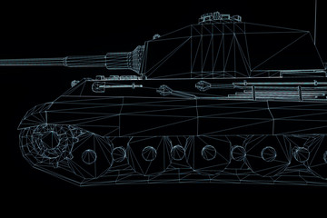 3D Tank Hologram Wireframe in Motion. Nice 3D Rendering
