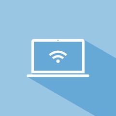 Icono de ordenador portátil sobre fondo azul