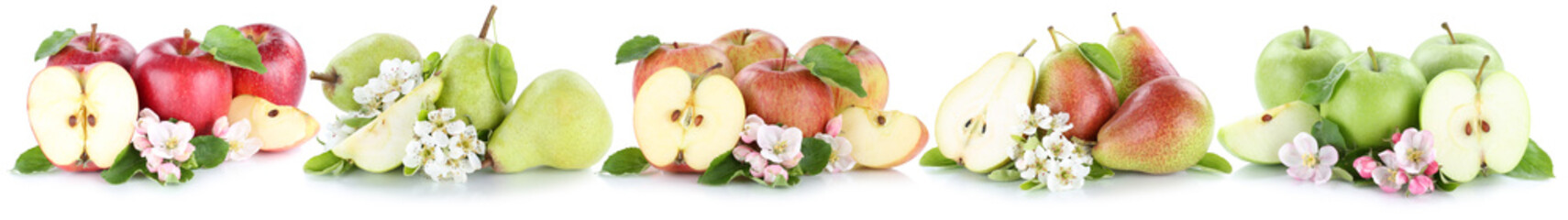 Apfel und Birne Äpfel Birnen Frucht Früchte Set Obst Freistell