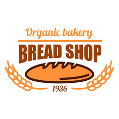 Vintage organic bakery shop icon with bread loaf