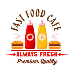 Fast food hamburgers with sauces retro badge