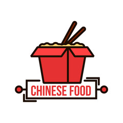 Takeaway chinese noodle box thin line badge