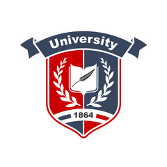 Heraldic sign of university with book on shield
