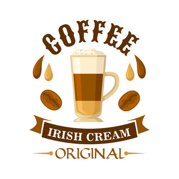 Irish cream coffee cocktail badge for menu design