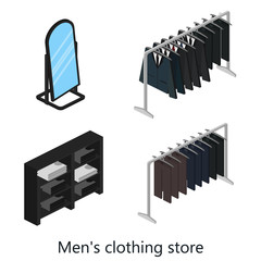 Supermarket, electronics store and clothing shop banner set with people shopping and buying products on shelves