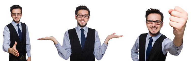 Collage of funny businessman on white