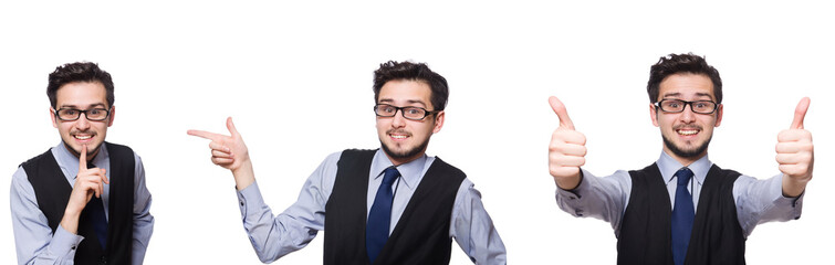 Collage of funny businessman on white