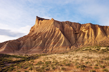 Semi-desert Bardenas Reales, eroded mountains, Natural Park and