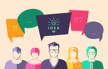 Five people. Men and women avatar profile picture set. Businessman, coworkers, team, think, Question. Idea, Brainstorm. Business concept vector illustration.