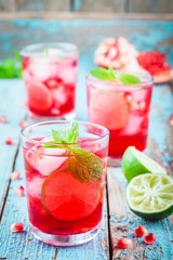 homemade lemonade with pomegranate, mint and lime