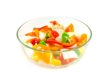 Mixed vegetables in bowl on white background