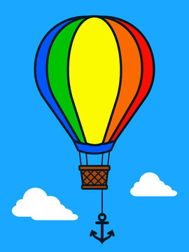 Vector Image Of Colorful Hot Air Balloon And Anchor