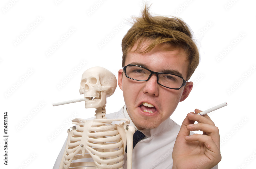 Poster antismoking concept with man and skeleton