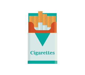 Pack of cigarettes vector illustration. Tobacco smoke flat icon. nicotine cigarette isolated on white background. addiction cigarette