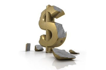 3d illustration of a battered Dollar Sign