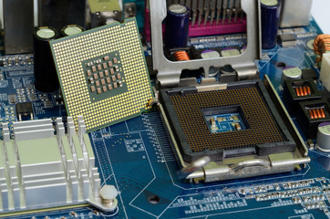 CPU socket and processor on the motherboard. Before installation processor