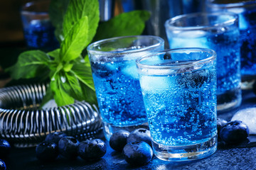 Alcoholic cocktail French soda, with liqueur, lime juice, sugar