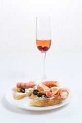 Tasty various italian sandwiches with seafood