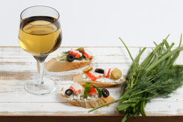 Tasty various italian sandwiches with seafood