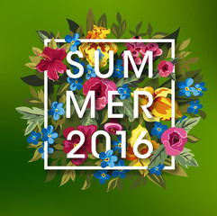 Summer Typographical Background With different Plants And Flowers.