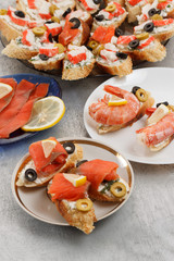 Tasty various italian sandwiches with seafood