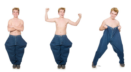 Obraz premium Funny man with trousers isolated on white