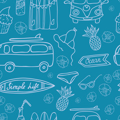 Hawaii Surfing Party seamless vector pattern.