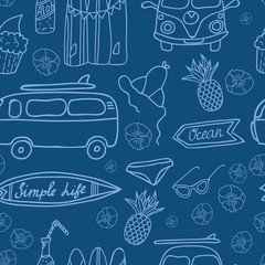 Hawaii Surfing Party seamless vector pattern.