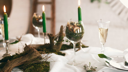 Wedding decor on a table in ecological natural style