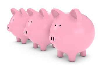Three Pink Piggy Banks in a row 3D Illustration