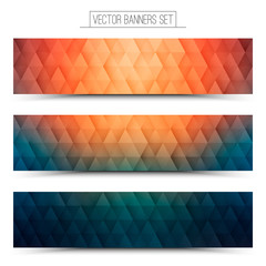 Fototapeta premium Abstract triangular structure 3d vector retro design textured orange blue web banners set for business, internet, advertising, design, ui, seo 