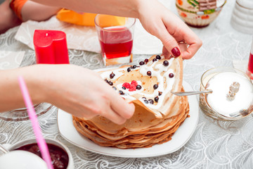 Cheerful family having lunch