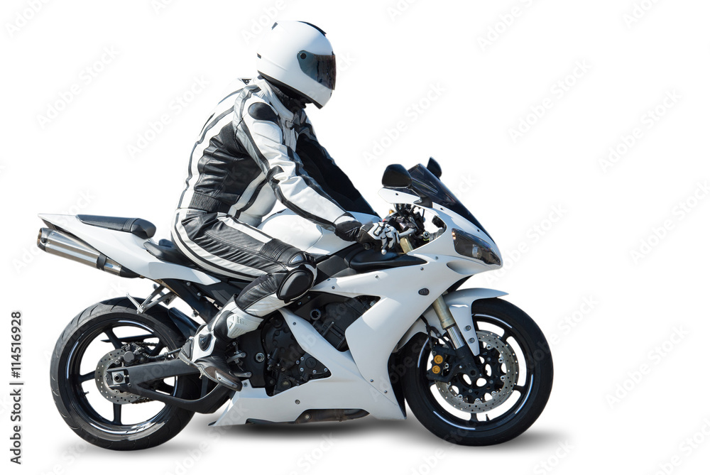 Sticker motorcycle racer on white